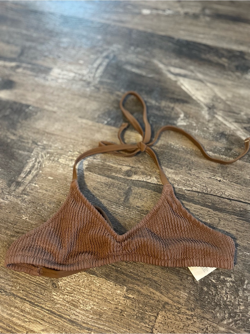 aerie Ribbed Halter Bikini Top in Brown